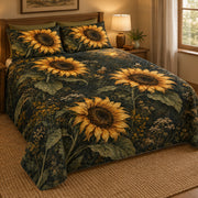 Left view of Moonlit Sunflower Garden quilt set