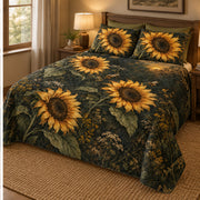 Right view of Moonlit Sunflower Garden quilt set