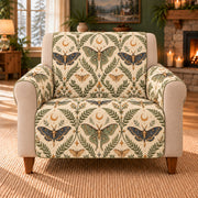 Moth Crescent Trellis sofa cover on a beige armchair