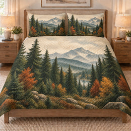 Mountain Forest Autumn Landscape Quilt Set