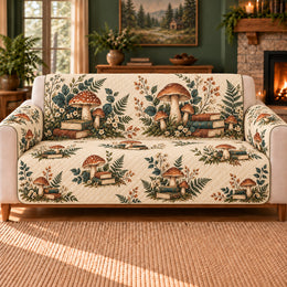 Mushroom Reading Scatter Sofa Cover, Reading Room Decor, Gift for Fantasy Readers