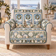 Coastal Seashell Sofa Cover, Harbor Holiday Windows, Gift for Beach Lovers on an armchair