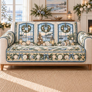 Coastal Seashell Sofa Cover, Harbor Holiday Windows, Gift for Beach Lovers on a sofa