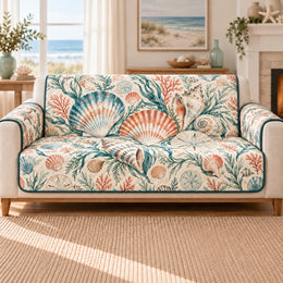 Coastal Seashell Sofa Cover, Ocean Field Studies, Gift for Beach Lovers