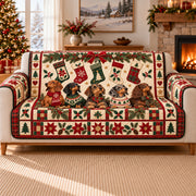 Dachshund Christmas Sofa Cover, Stocking Watch, Holiday Gift for Dog Lovers on a sofa