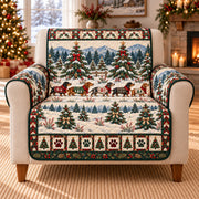 Dachshund Christmas Sofa Cover, Tree Farm Walk, Gift for Dog Lovers on an armchair