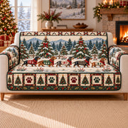 Dachshund Christmas Sofa Cover, Tree Farm Walk, Gift for Dog Lovers on a sofa