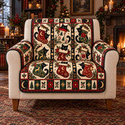 Black Cat Christmas Sofa Cover, Stocking Curiosity, Gift for Cat Lovers on an armchair