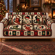 Black Cat Christmas Sofa Cover, Stocking Curiosity, Gift for Cat Lovers on a sofa