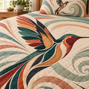 Hummingbird printed artwork and diamond stitching detail