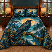 Native inspired moonlit raven forest quilt set front view