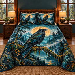 Native Inspired Raven Forest Quilt Set, Gift for Raven and Native Art Lovers