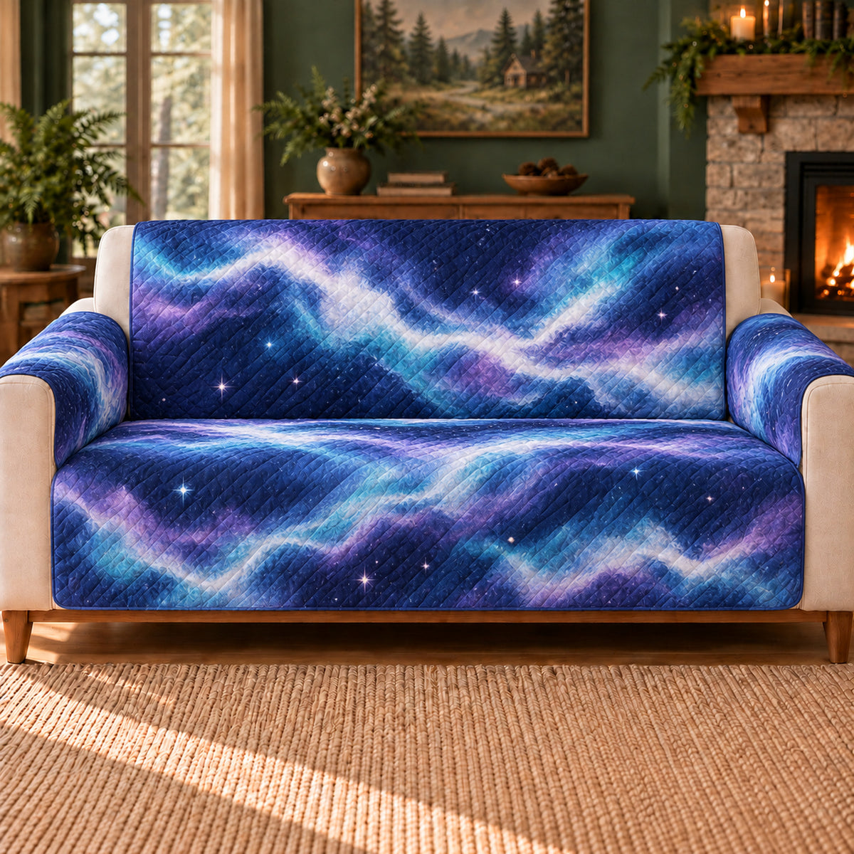 Nebula Current Bands sofa cover on a beige sofa
