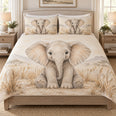 Neutral Baby Elephant Safari Quilt Set