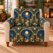 Night Garden Arch Row sofa cover on a beige armchair