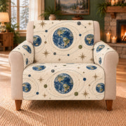 Night Globe Orbits sofa cover on a beige armchair