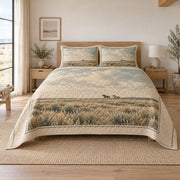 Oat Prairie Ride Horse Western Ranch Quilt Set, front horse western ranch bedroom view