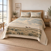 Oat Prairie Ride Horse Western Ranch Quilt Set, angled horse western ranch bedroom view