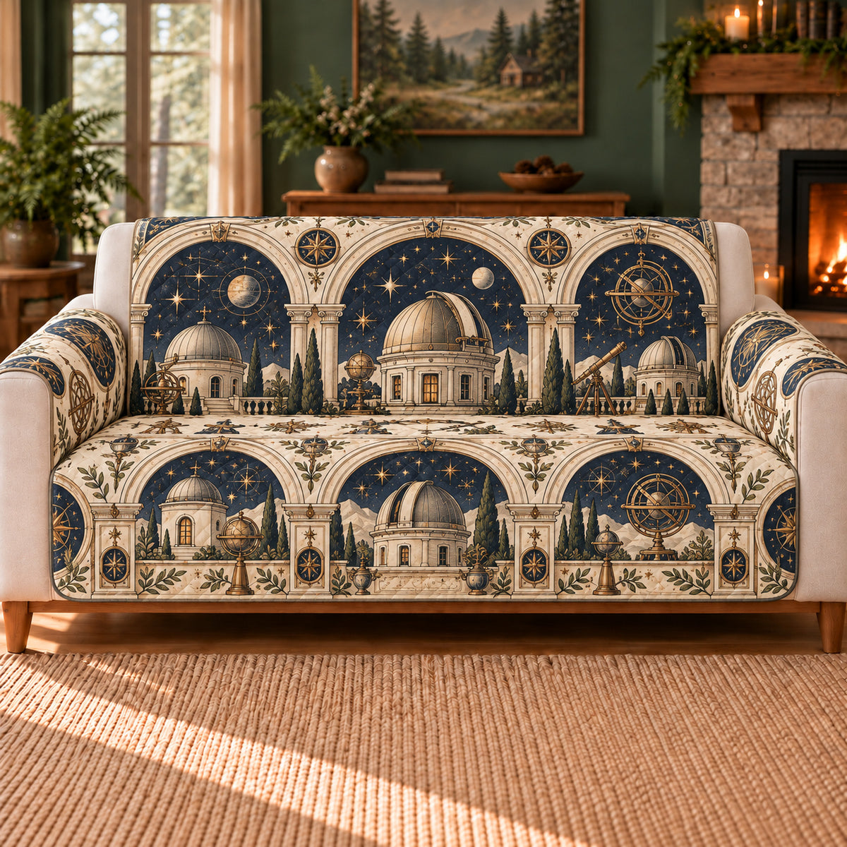 Observatory Dome Arches sofa cover on a beige sofa
