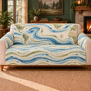 Ocean Current Bands sofa cover on a beige sofa