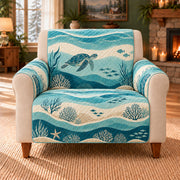 Ocean Depth Wave Bands sofa cover on a beige armchair