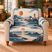 Ocean Observatory Waves sofa cover on a beige armchair