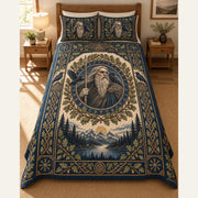 Odin raven Norse mythology quilt bedding set with matching pillow shams, digital design preview