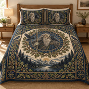 Odin raven Norse mythology quilt bedding set with matching pillow shams, digital design preview