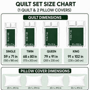 Quilt set size chart in inches