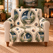 Orbital Atrium Windows sofa cover on a beige armchair