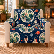 Orbital Greenhouse Windows sofa cover on a beige armchair