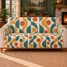 Orbital Wave Herringbone Sofa Cover, Retro Home Decor, Gift for Mid-Century Fans