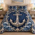 Ornate Navy Anchor Quilt Set, Nautical Gift for Coastal Decor Fans
