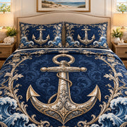 Ornate navy anchor ocean quilt set, view 2, AI-generated product mockup