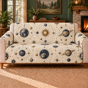 Orrery Orbit Repeat sofa cover on a beige sofa