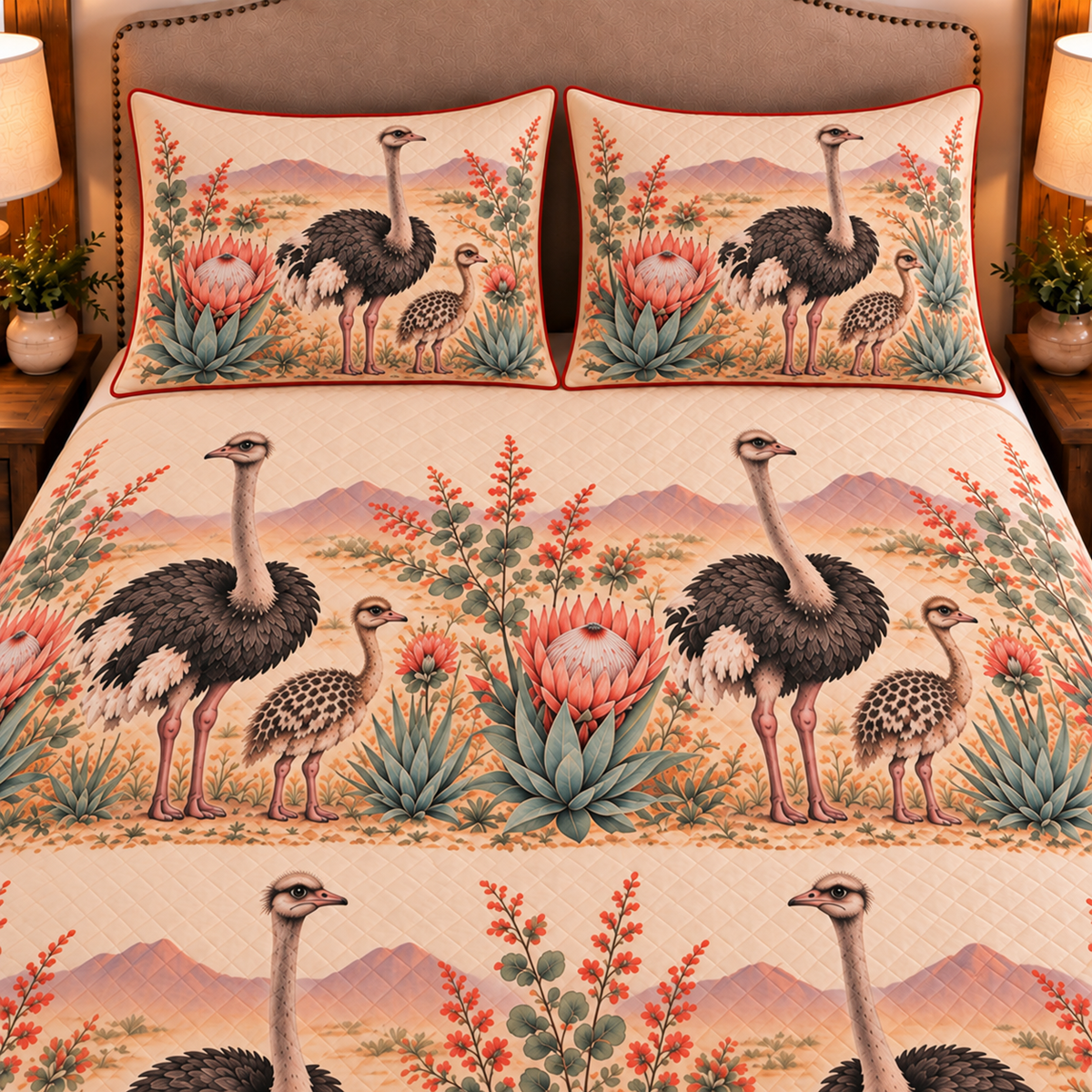 Ostrich Nursery Storybook quilt set — close-up — corrected