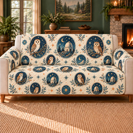 Owl Observatory Cameos Sofa Cover, Cosmic Animal Decor, Gift for Owl Lovers
