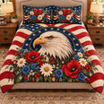 Patriotic Bald Eagle Quilt Set, American Flag Floral Bedding, Gift for Eagle Lovers