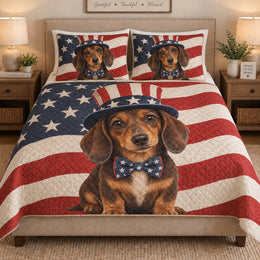 Patriotic Dachshund American Flag Quilt Set