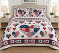 Patriotic Patchwork Heart Quilt Set, Americana Bedding Gift for USA Decor Fans