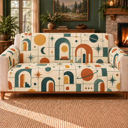 Pavilion Space Grid Sofa Cover, Retro Home Decor, Gift for Mid-Century Fans