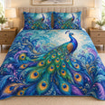 Peacock Feather Quilt Set, Elegant Bedding Gift for Peacock Lovers