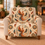 Phoenix Dial Rosettes sofa cover on a beige armchair