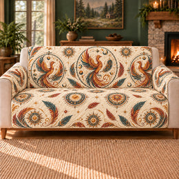 Phoenix Dial Rosettes Sofa Cover, Mythical Decor, Gift for Phoenix Lovers