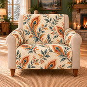 Phoenix Feather Sprigs sofa cover on a beige armchair