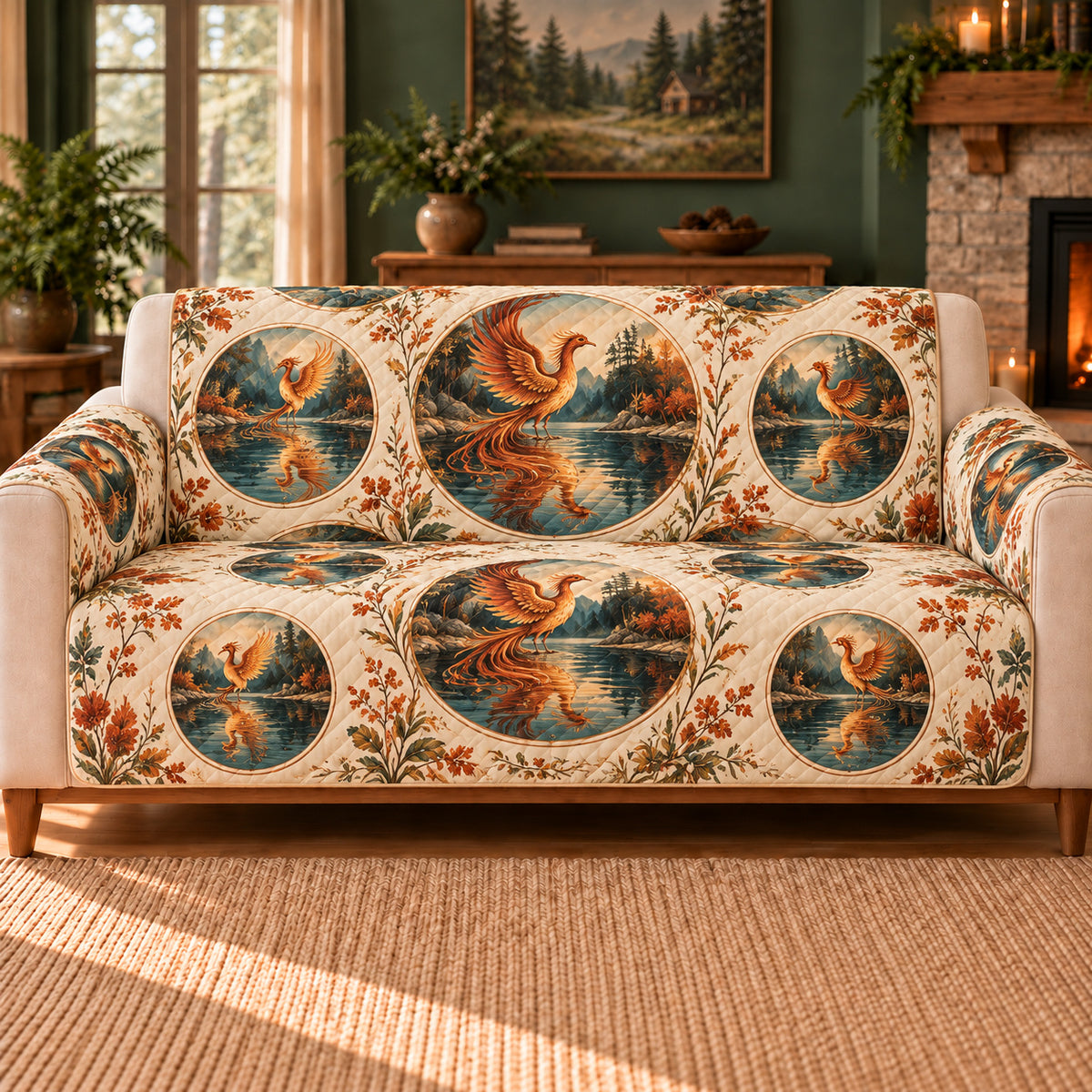 Phoenix Lake Ovals sofa cover on a beige sofa