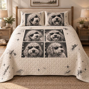 Photobooth Doodle Goldendoodle Quilt Set, front Goldendoodle bedroom view