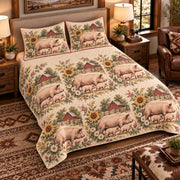 Pig and piglet country toile quilt set — 01-hero-left-angle