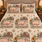 Pig and piglet country toile quilt set — 03-closeup