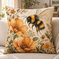 Bumblebee Floral Quilted Throw Pillow, Garden Home Decor, Gift for Bee Lovers